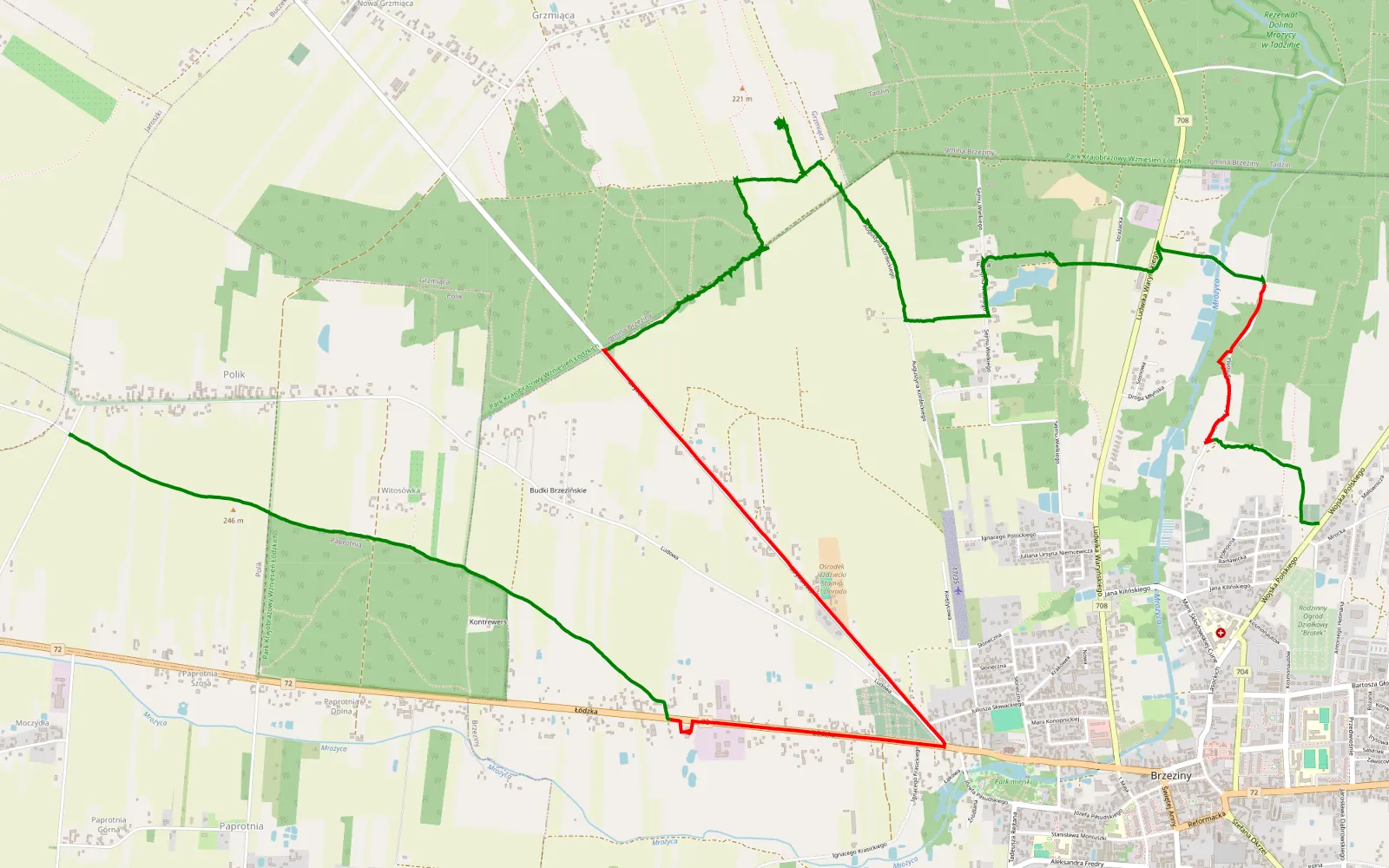 Map of Polik - Brzeziny - 14.1 km offroad trail, Brzeziny County
