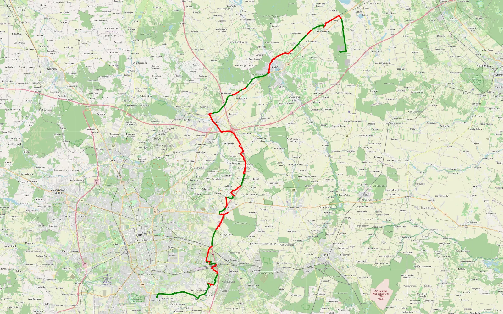 Map of Rudnik - Starowa Góra - 69.1 km offroad trail, Zgierz County