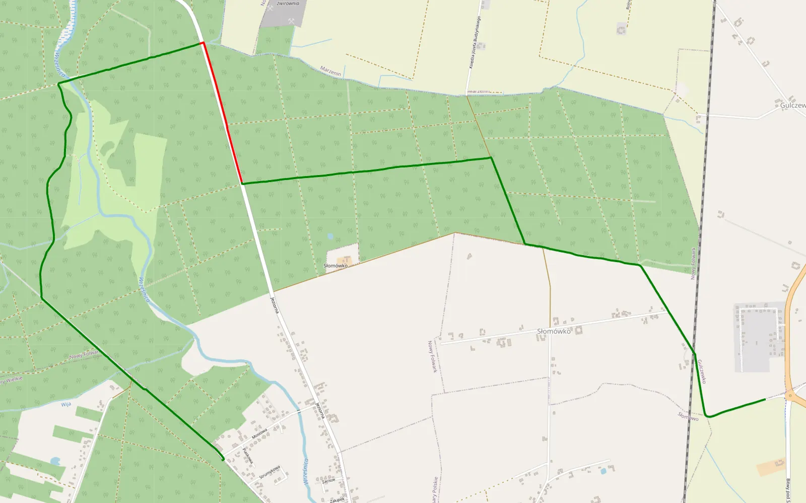 Map of Słomówko - Psary Wielkie - 8.6 km offroad trail, Września County