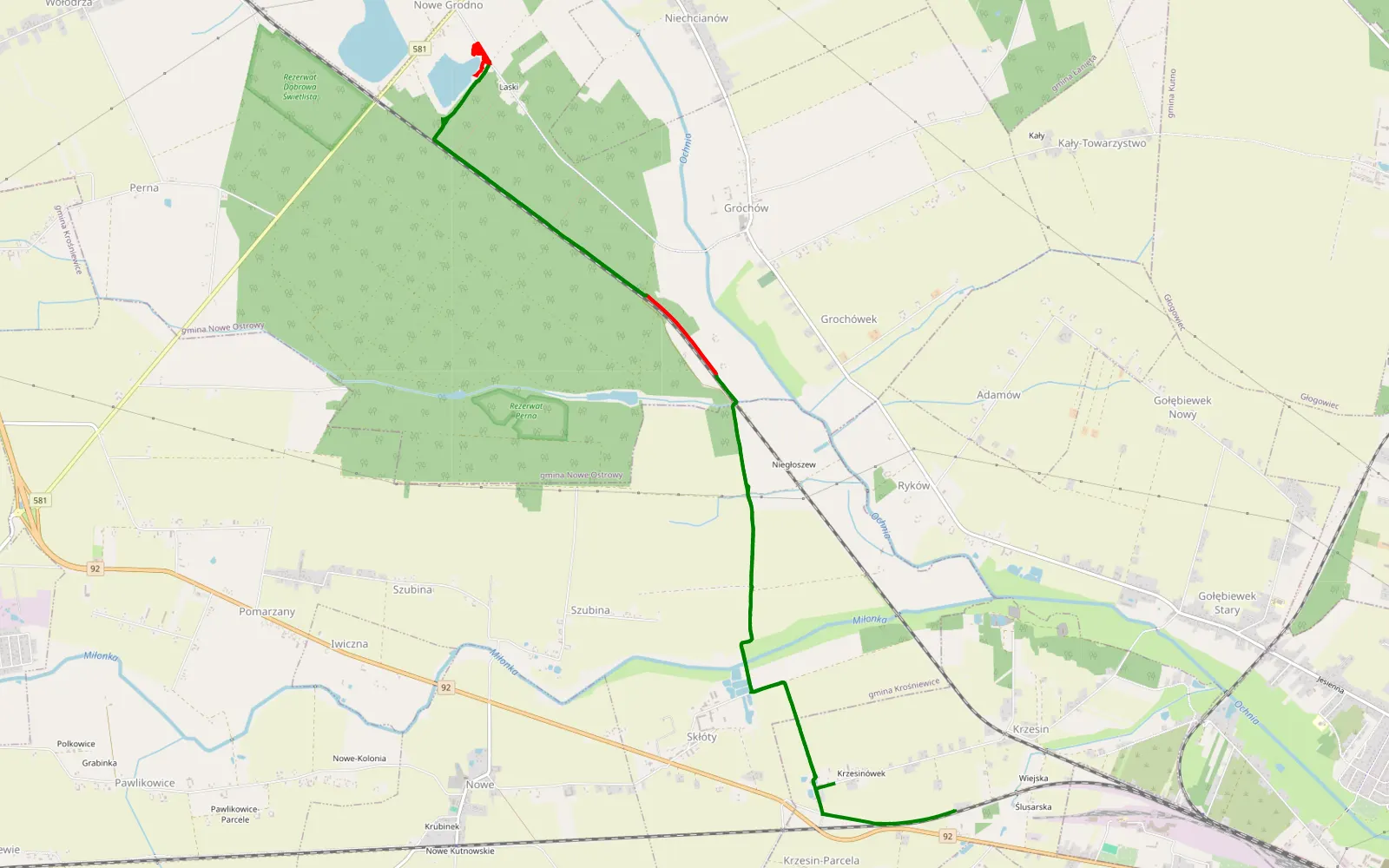 Mapa trasy Grodno szybko - 15.6 km trasy offroad, Powiat Kutnowski