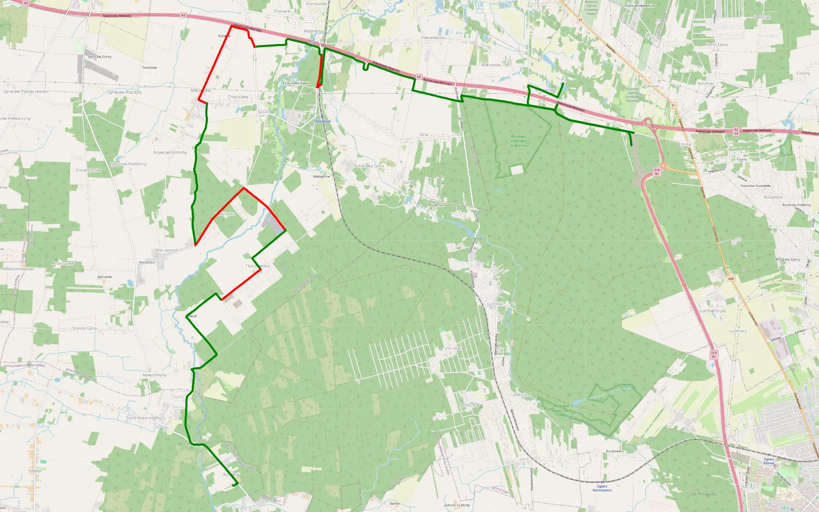 Map of Karolew do koni - 21 km offroad trail, Zgierz County