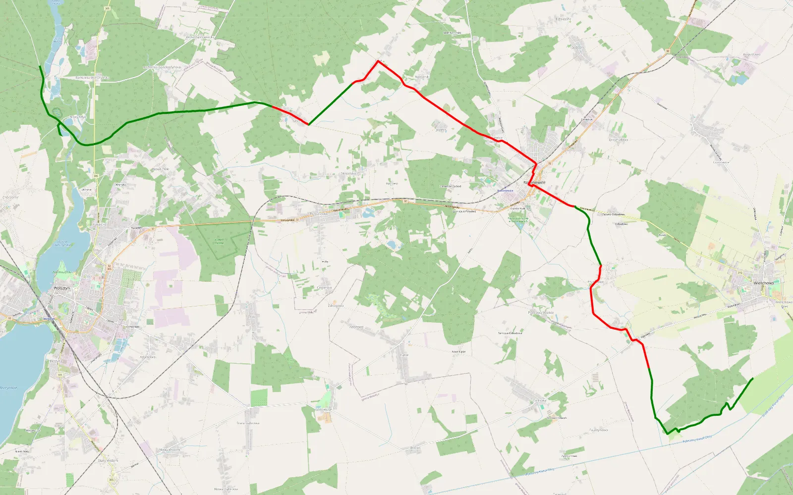 Mapa trasy BN-1 - 23.2 km trasy offroad, Powiat Grodziski