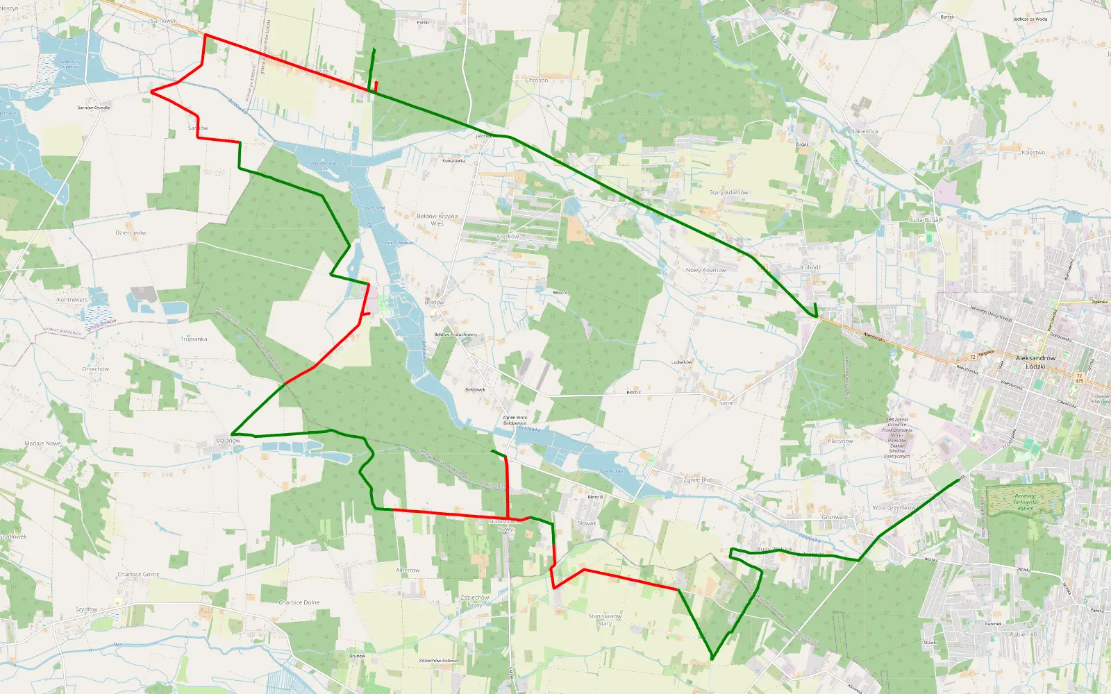 Mapa trasy Wola Grzymkowa - Łobodz - 26 km trasy offroad, Powiat Zgierski