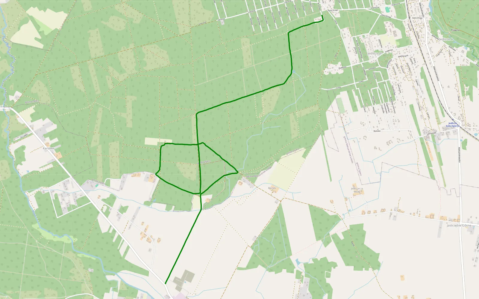 Map of Nakielnica - Ustronie - 7.6 km offroad trail, Zgierz County