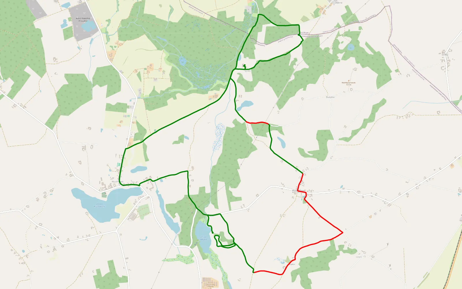 Map of Olendry Duszynskie - 14 km offroad trail, Gniezno County