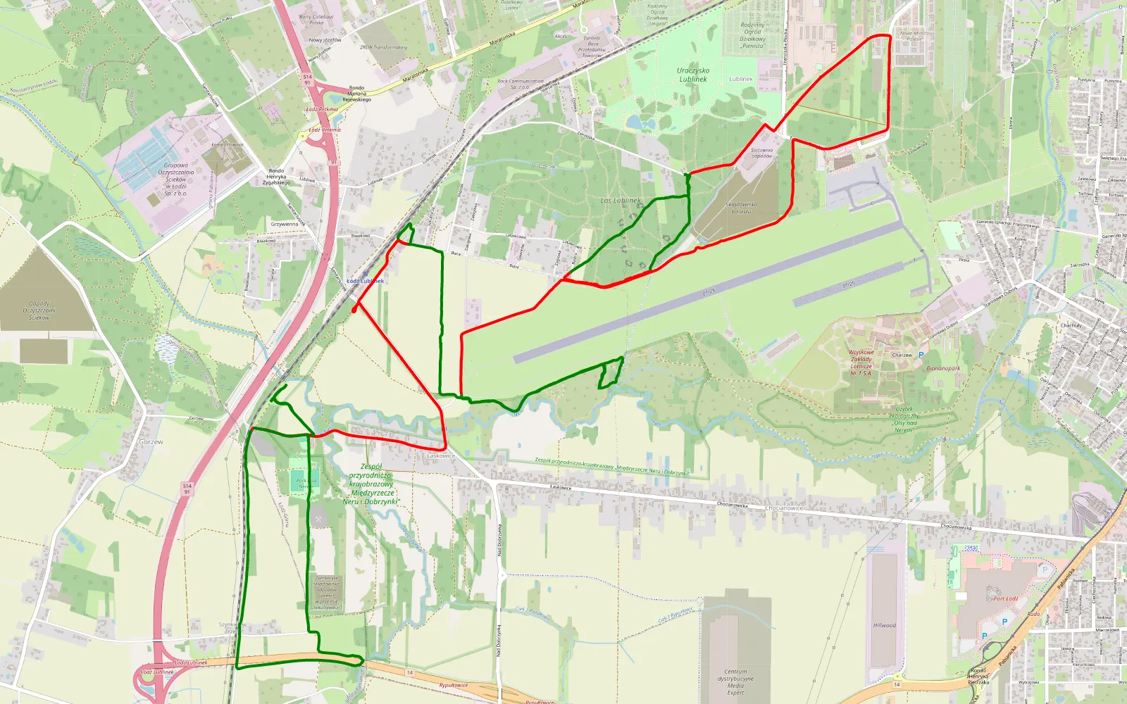 Mapa trasy Lublinek - Gorzew - 17.9 km trasy offroad, Łódź