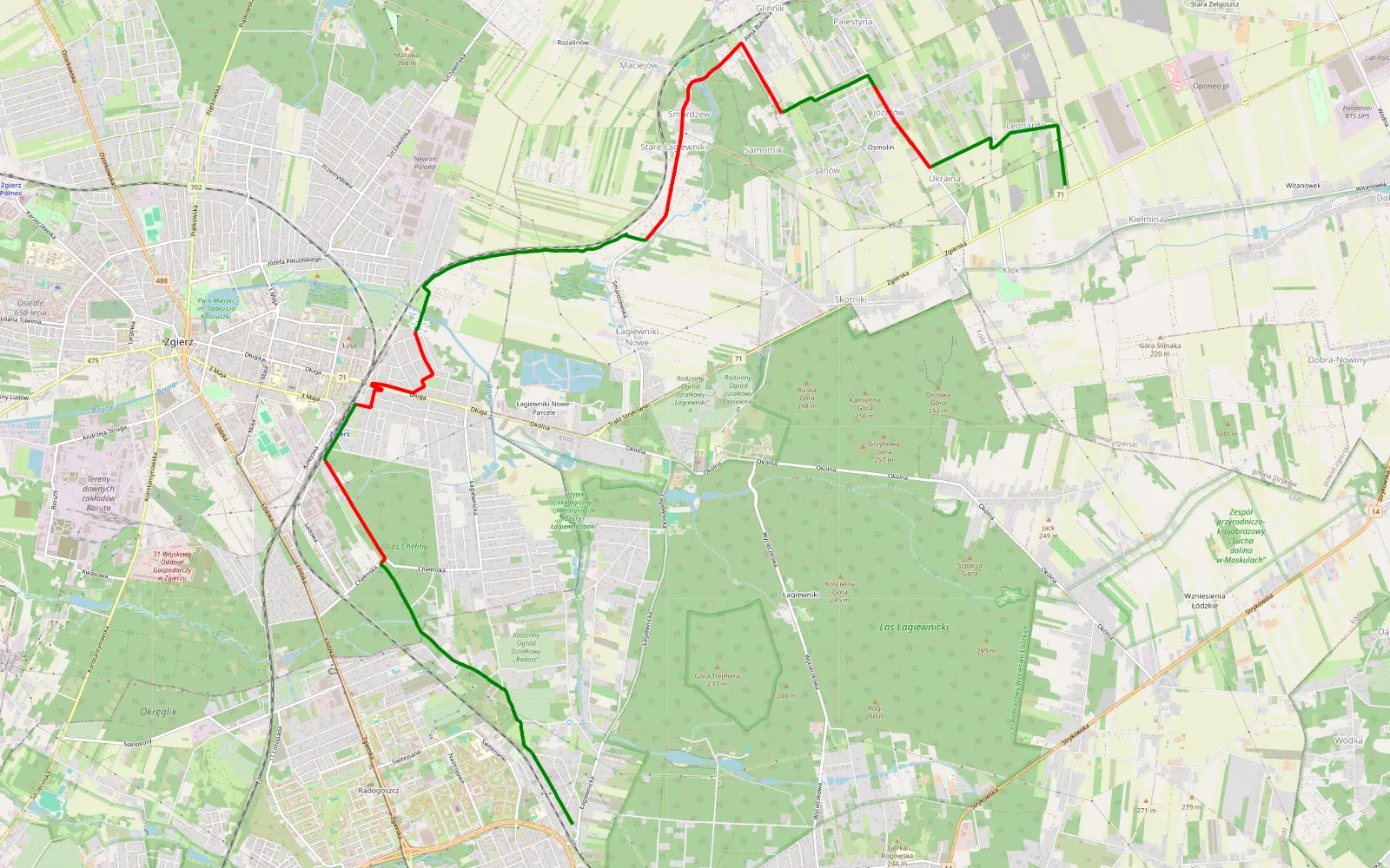 Mapa trasy Bałuty - Klek - 14.4 km trasy offroad, Powiat Zgierski