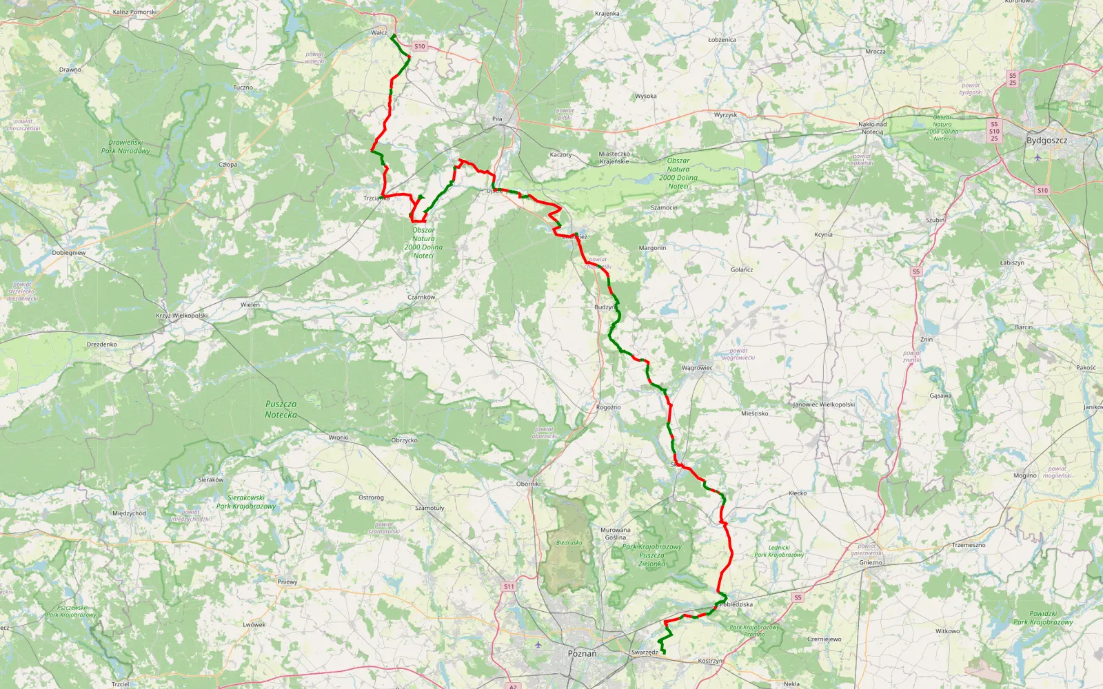 Map of Jasin - Wałcz by Miki - 181.4 km offroad trail, Czarnków-Trzcianka County