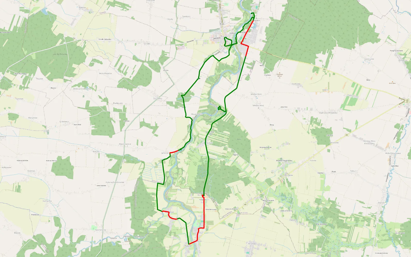 Mapa trasy Warta - 20.9 km trasy offroad, Powiat Sieradzki
