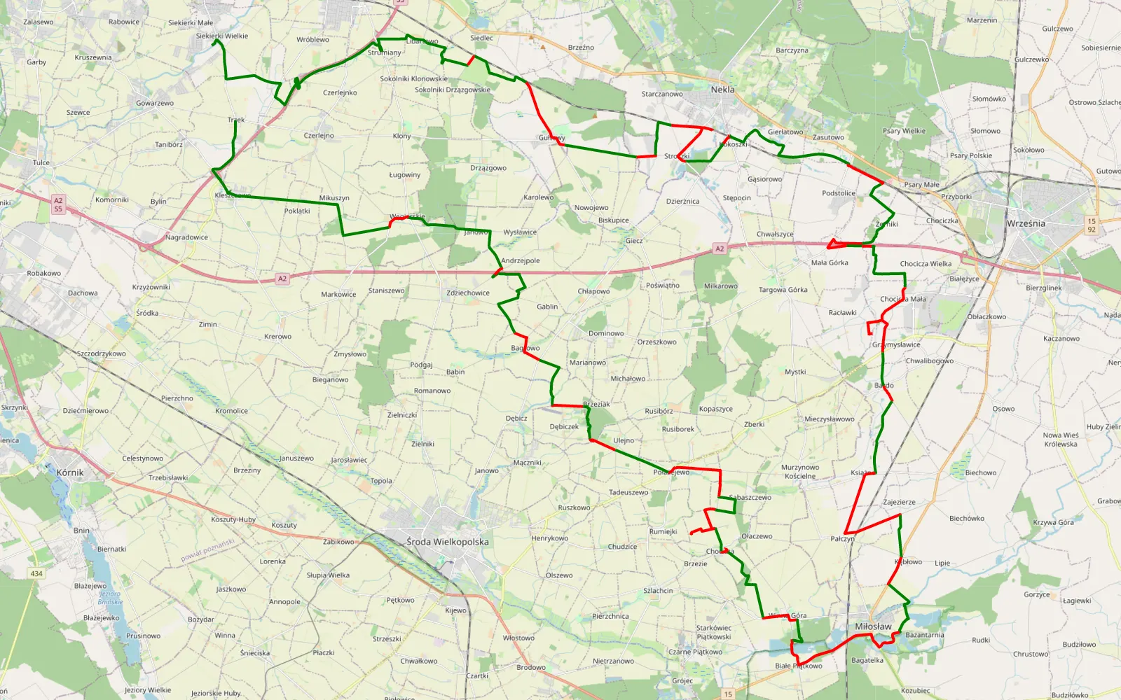 Map of Siekierki Wielkie - Trzek by Miki - 90.2 km offroad trail, Września County