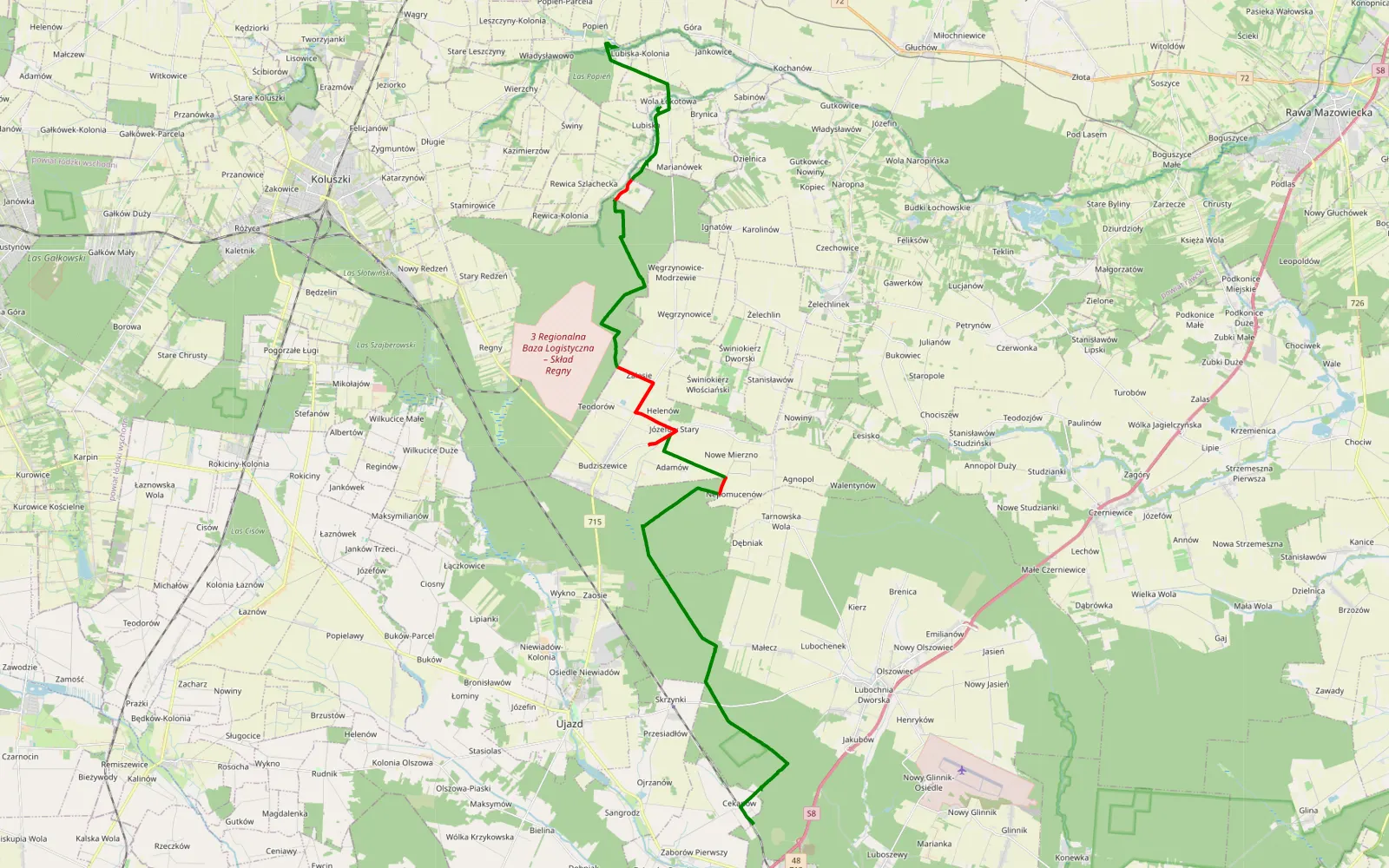 Map of Cekanów - 33.5 km offroad trail, Tomaszów Mazowiecki County