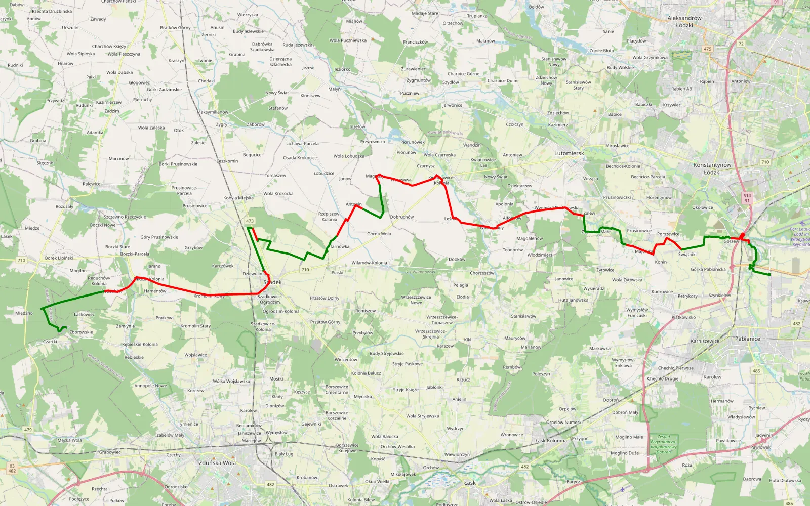 Mapa trasy Rososzyca - 62.8 km trasy offroad, Powiat Zduńskowolski