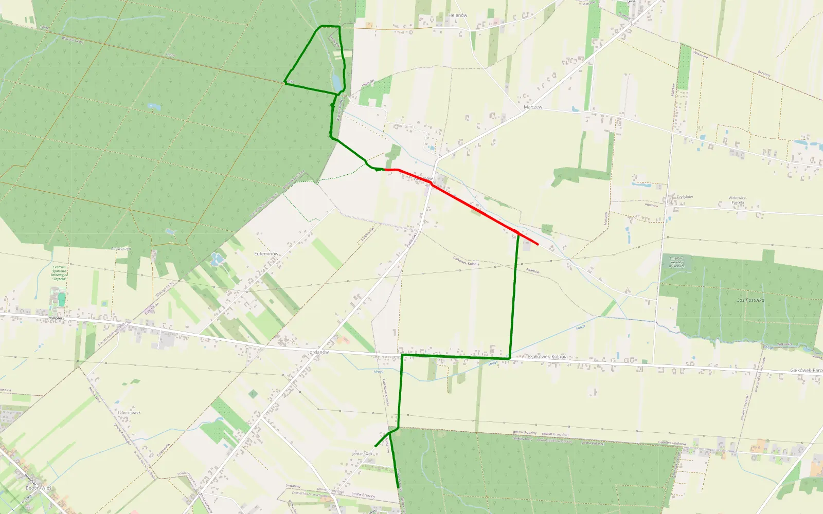 Map of Jordanów - 9.7 km offroad trail, Brzeziny County