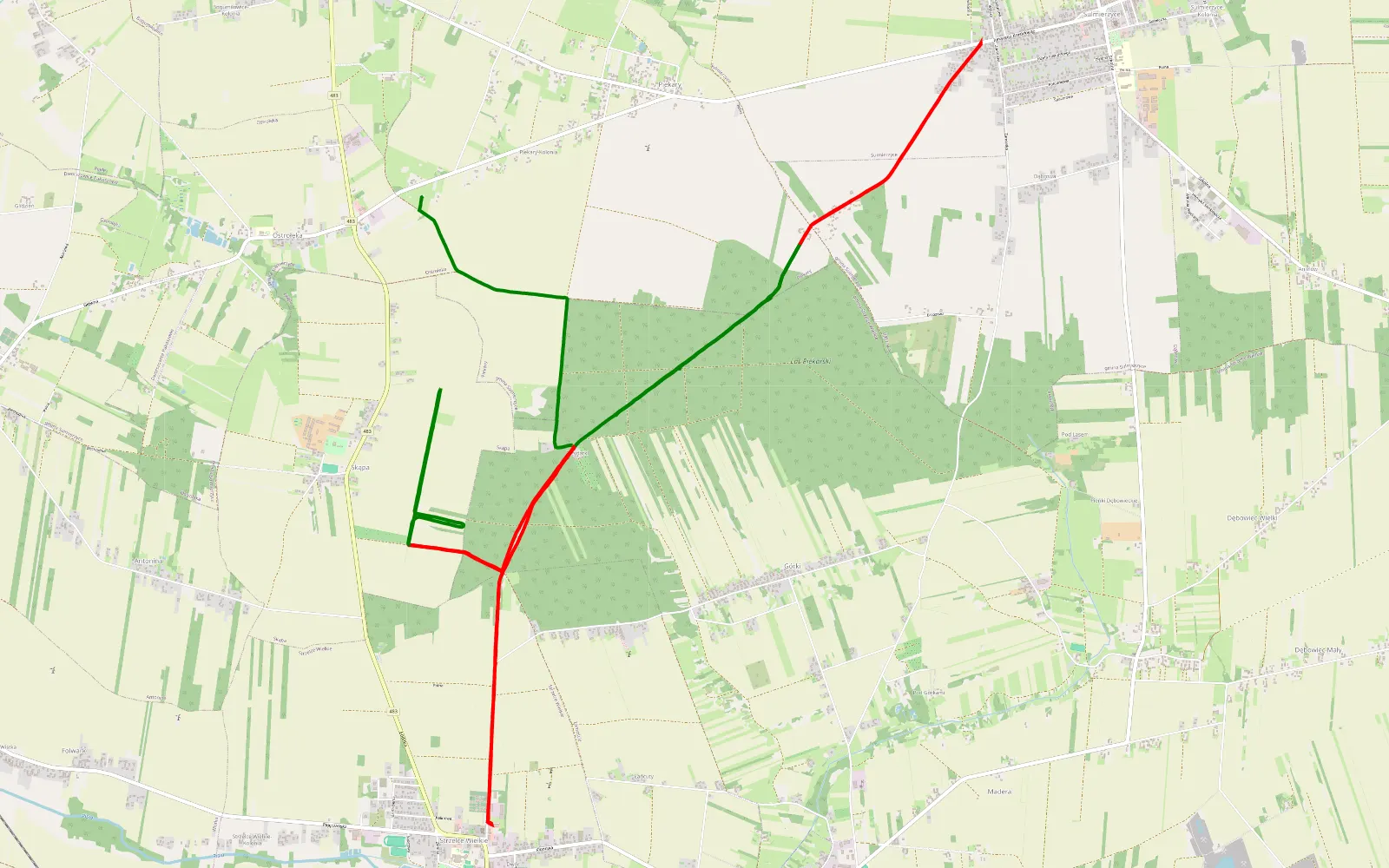 Mapa trasy Górki - Ostrołęka - 18.4 km trasy offroad, Powiat Pajęczański