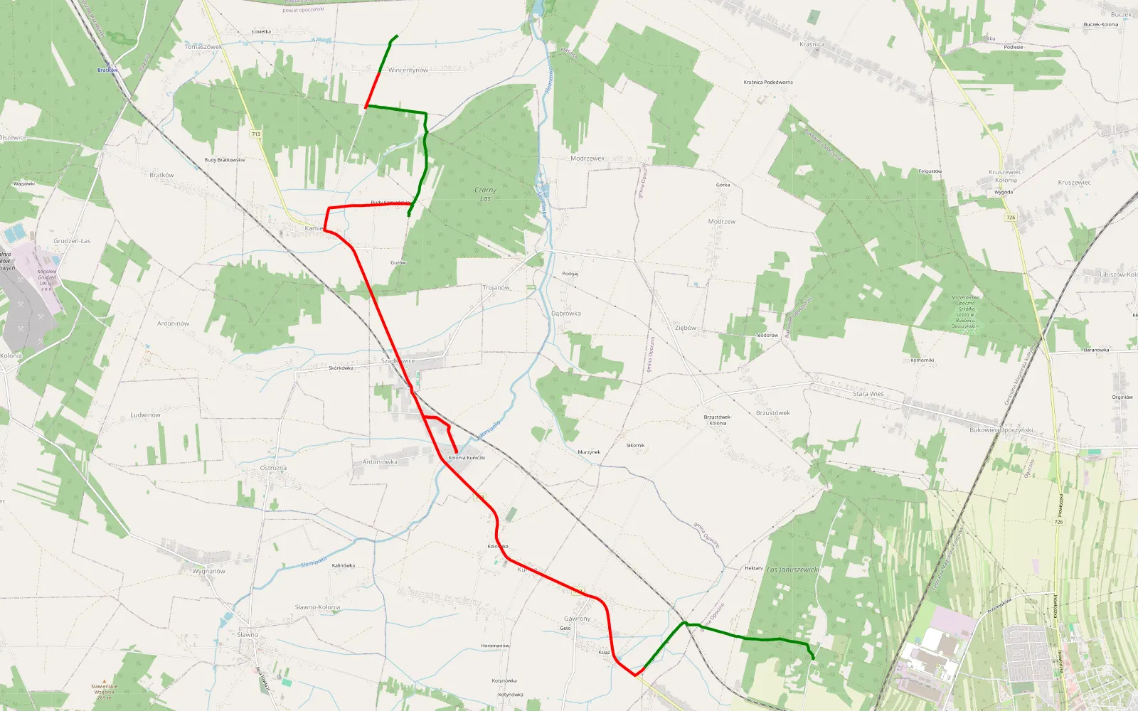 Mapa trasy Łokietka - Januszewice - 15.8 km trasy offroad, Powiat Opoczyński