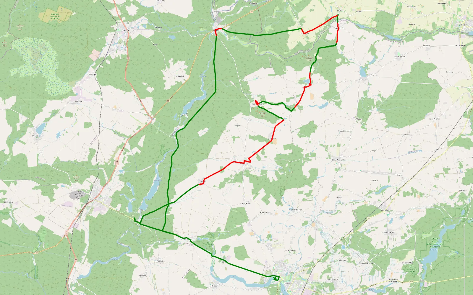 Map of Jastrowie i okolica - 57.1 km offroad trail, Złotów County
