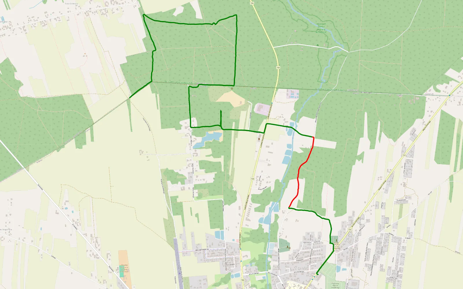 Mapa trasy Brzeziny - Grzmiąca A71 - 6.5 km trasy offroad, Powiat Brzeziński