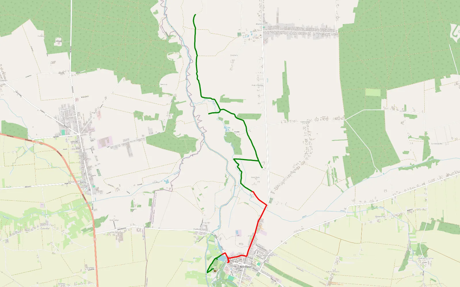 Mapa trasy Mieleszyn - Bolesławiec - 9.5 km trasy offroad, Powiat Wieruszowski