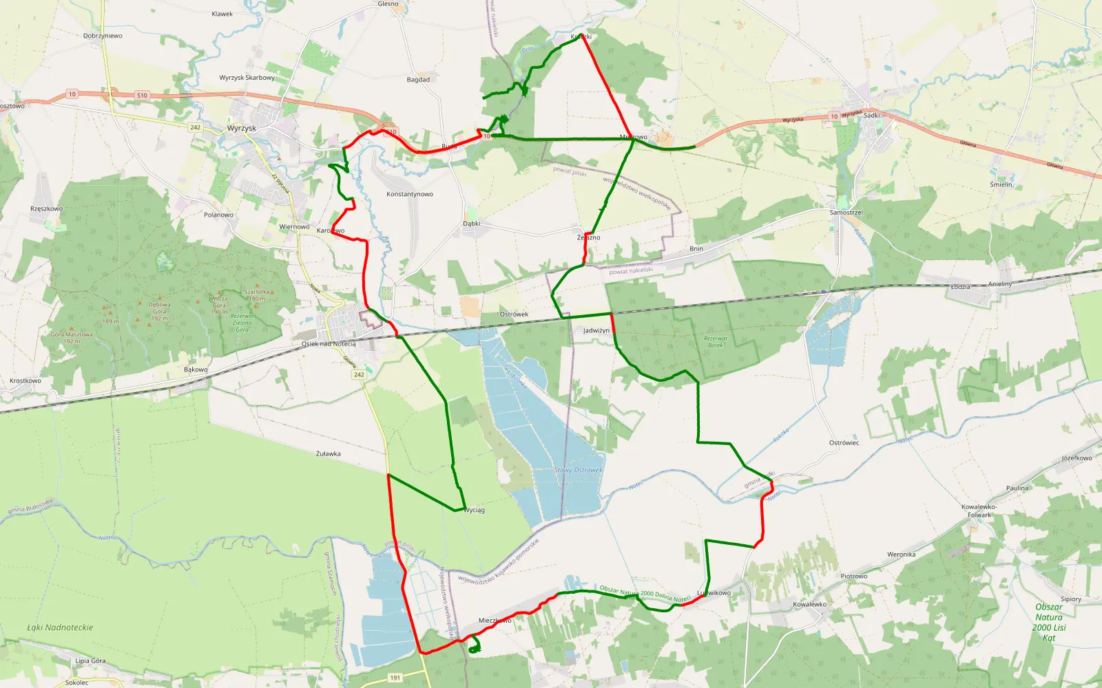 Map of Ruda - 49.1 km offroad trail, Nakło County