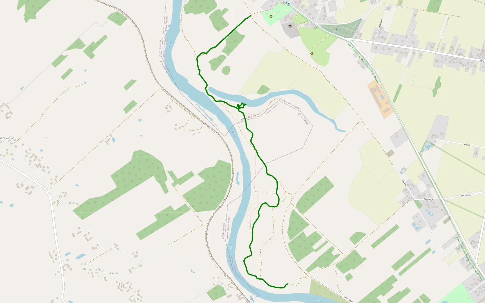 Mapa trasy Pstrokonie - Strońsko - 3.1 km trasy offroad, Powiat Zduńskowolski