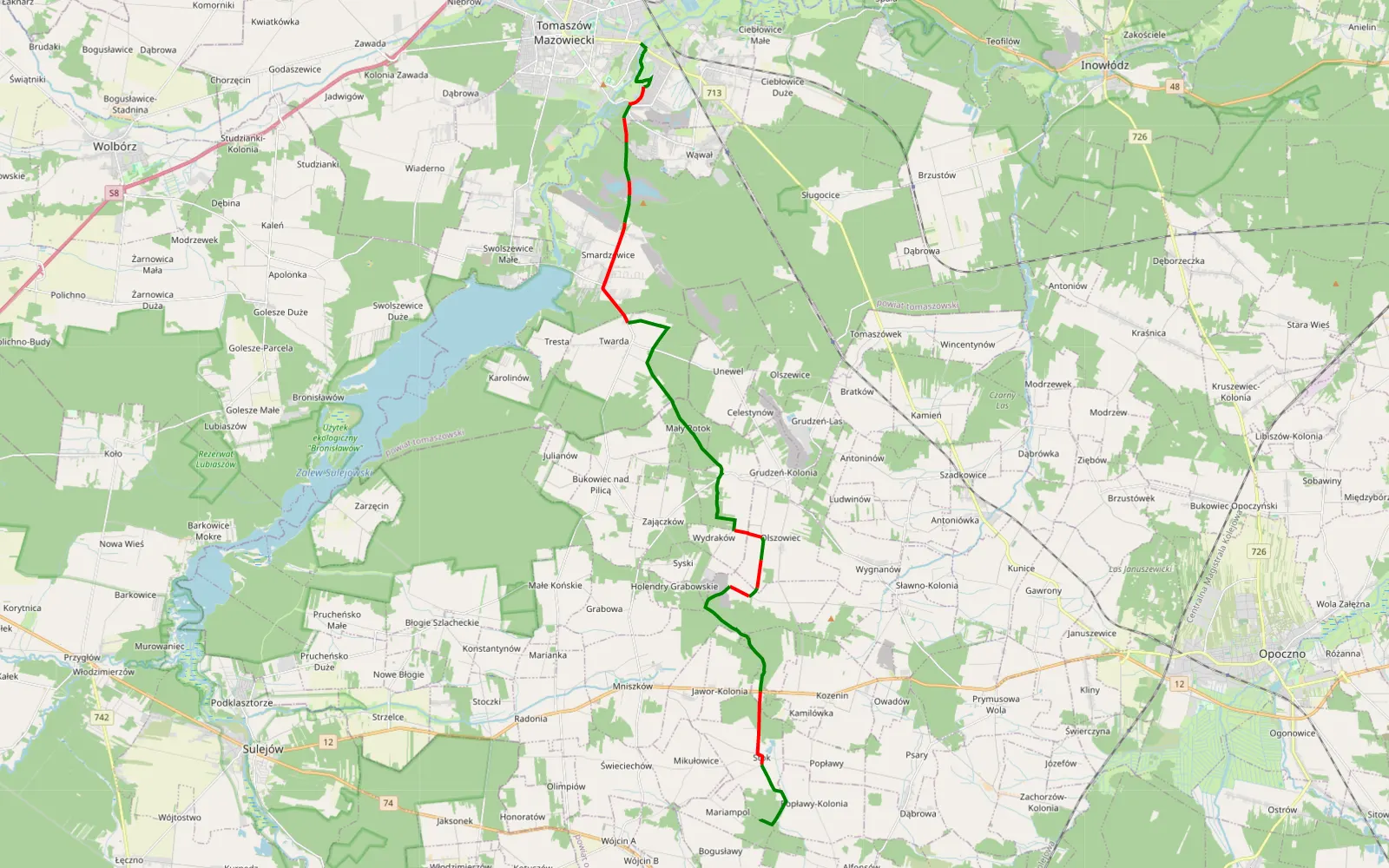 Mapa trasy Tomaszów -> Mariampol v1 - 28.3 km trasy offroad, Powiat Opoczyński