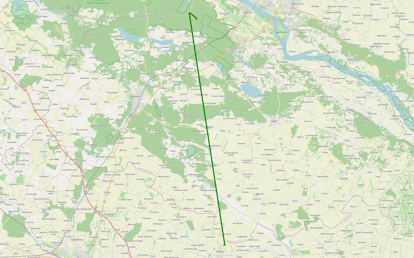 Mapa trasy Żychlin - Stanożęta - 0.6 km trasy offroad, Powiat Kutnowski