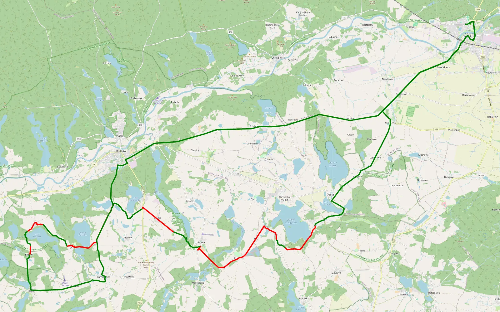 Map of Wronki - 31.1 km offroad trail, Międzychód County