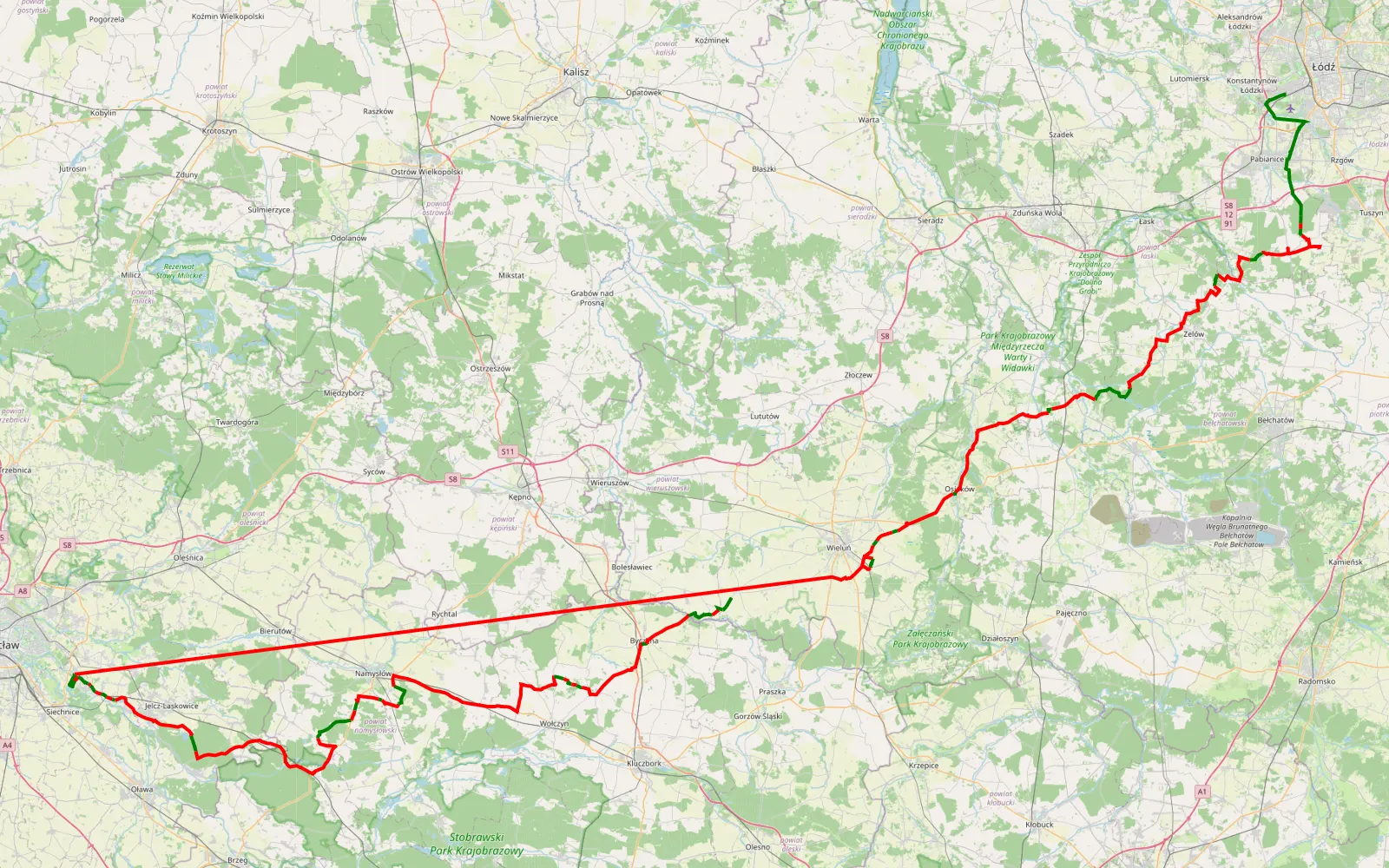 Map of Retkinia Zachód-Smulsko - Skomlin - 331.9 km offroad trail, Namysłów County