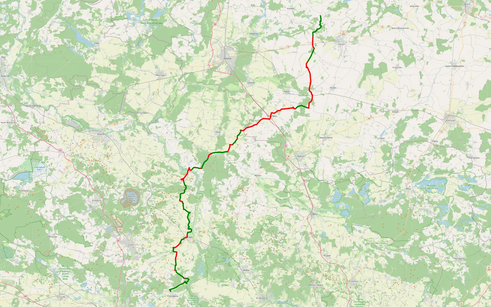 Mapa trasy Bielewo - Lisowice - 116.6 km trasy offroad, Powiat Lubiński