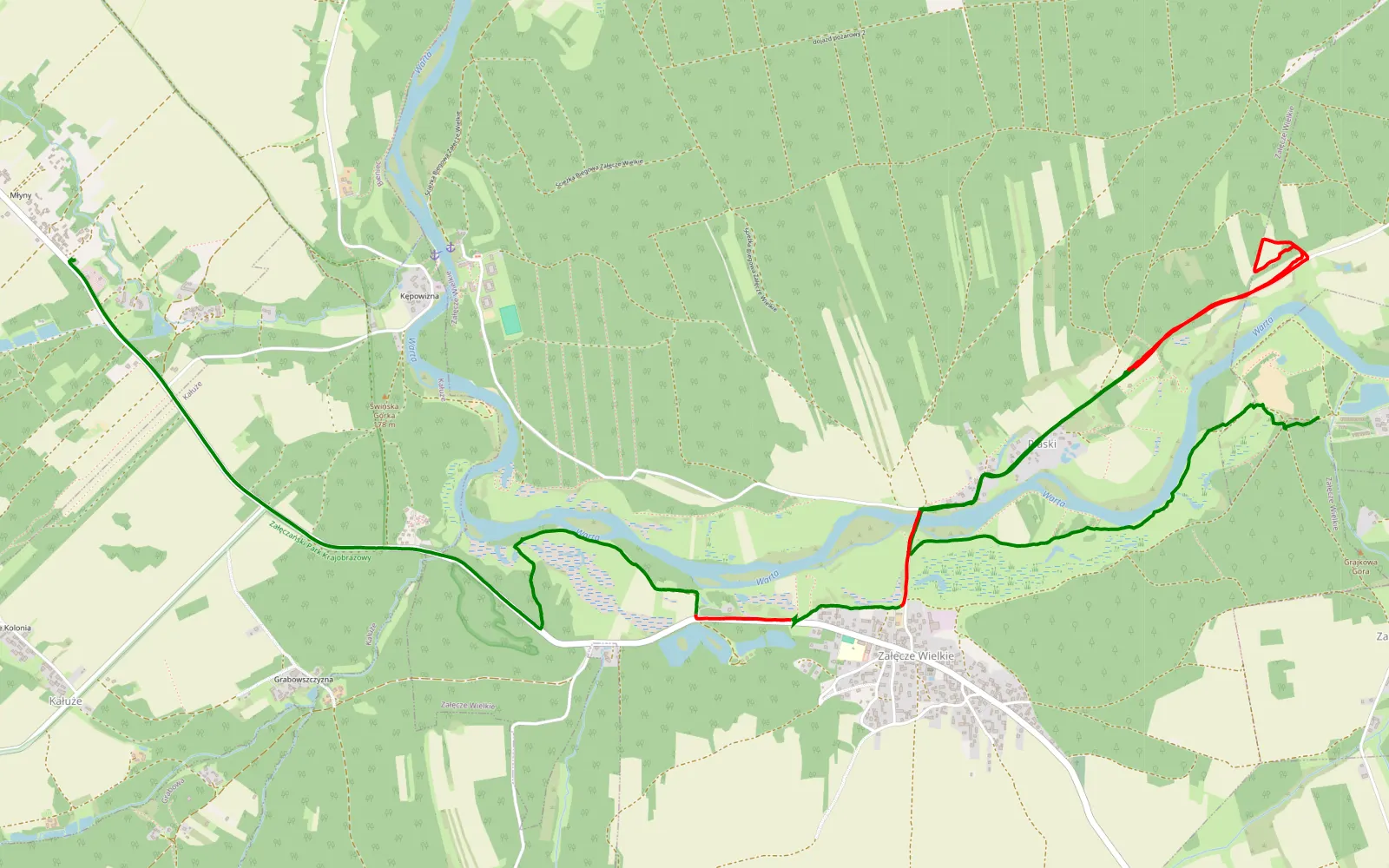 Mapa trasy Bukowce - Kałuże - 9.1 km trasy offroad, Powiat Wieluński