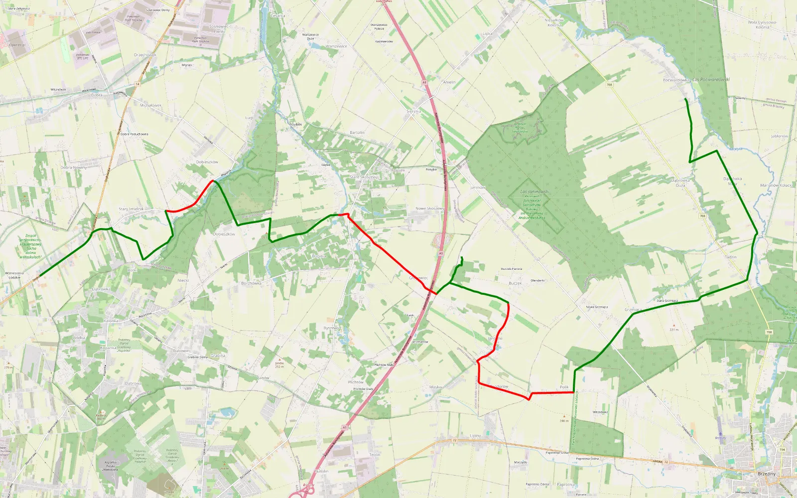 Map of Imielnik Nowy - Poćwiardówka - 17.6 km offroad trail, Brzeziny County