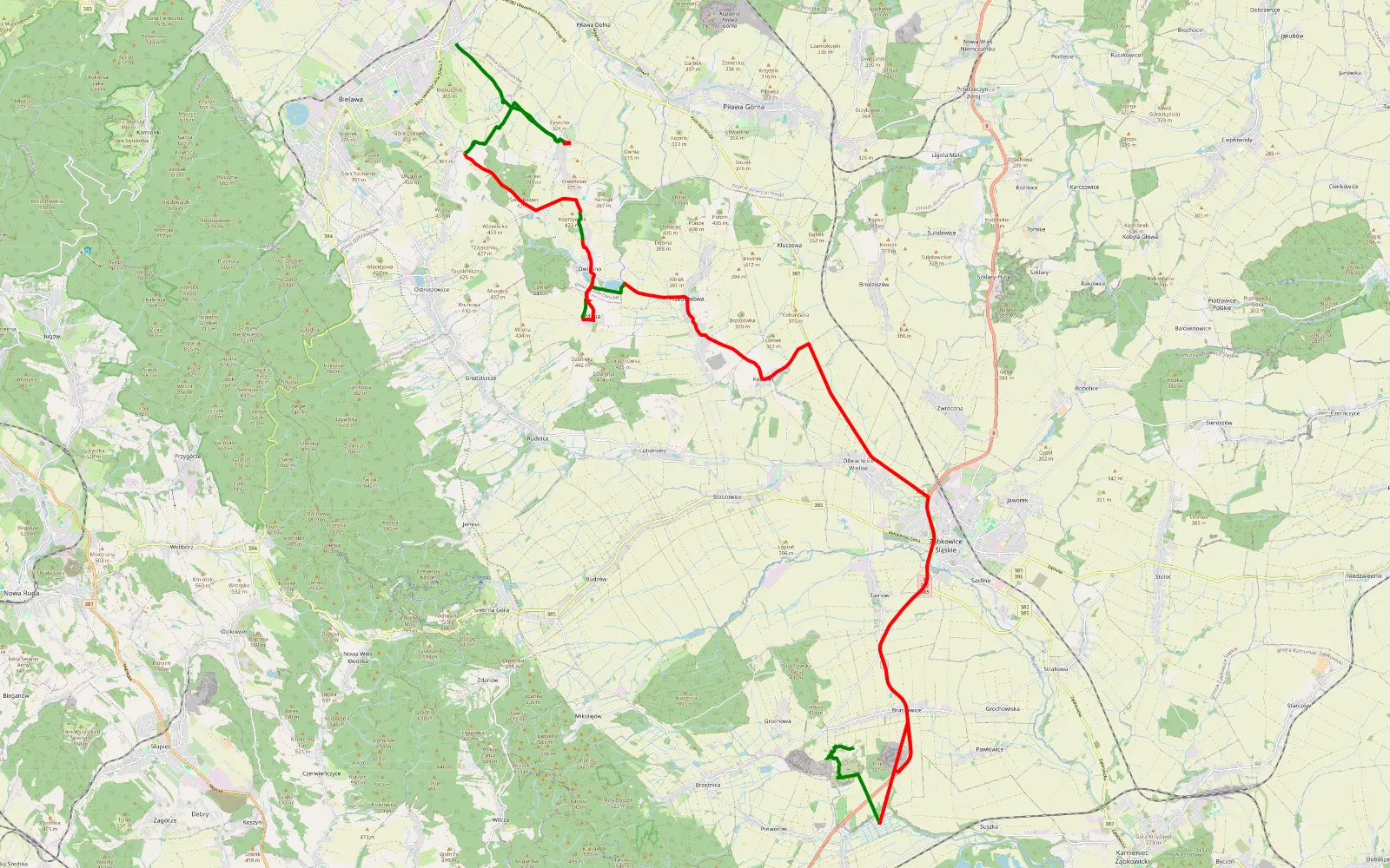 Map of Braszowice - Bielawa - 40.2 km offroad trail, Ząbkowice Śląskie County