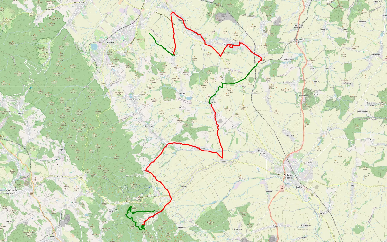Map of Kietlice - Sośnina - 49.5 km offroad trail, Ząbkowice Śląskie County