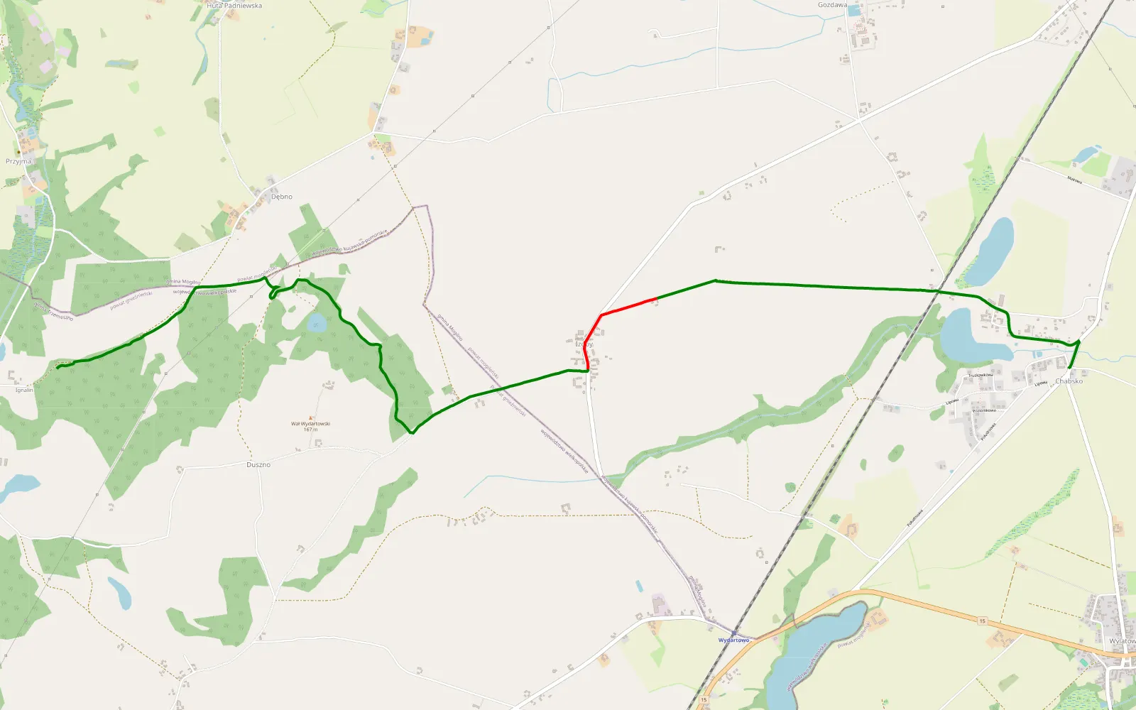 Map of Olendry Duszynskie - Chabsko - 6.6 km offroad trail, Mogilno County