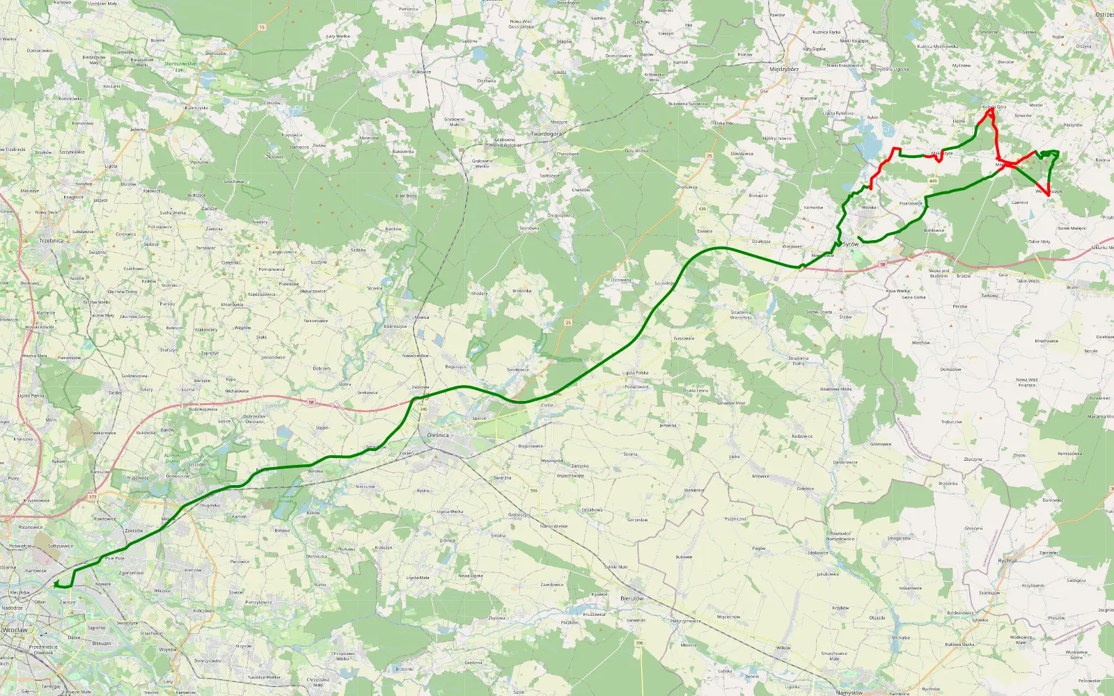 Map of Syców-Kobyla Góra - kółeczko na górę pod krzyż milenijny - 38.9 km offroad trail, Ostrzeszów County