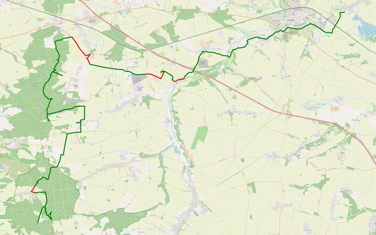 Map of Goliszów - Jurków - 32.2 km offroad trail, Legnica County