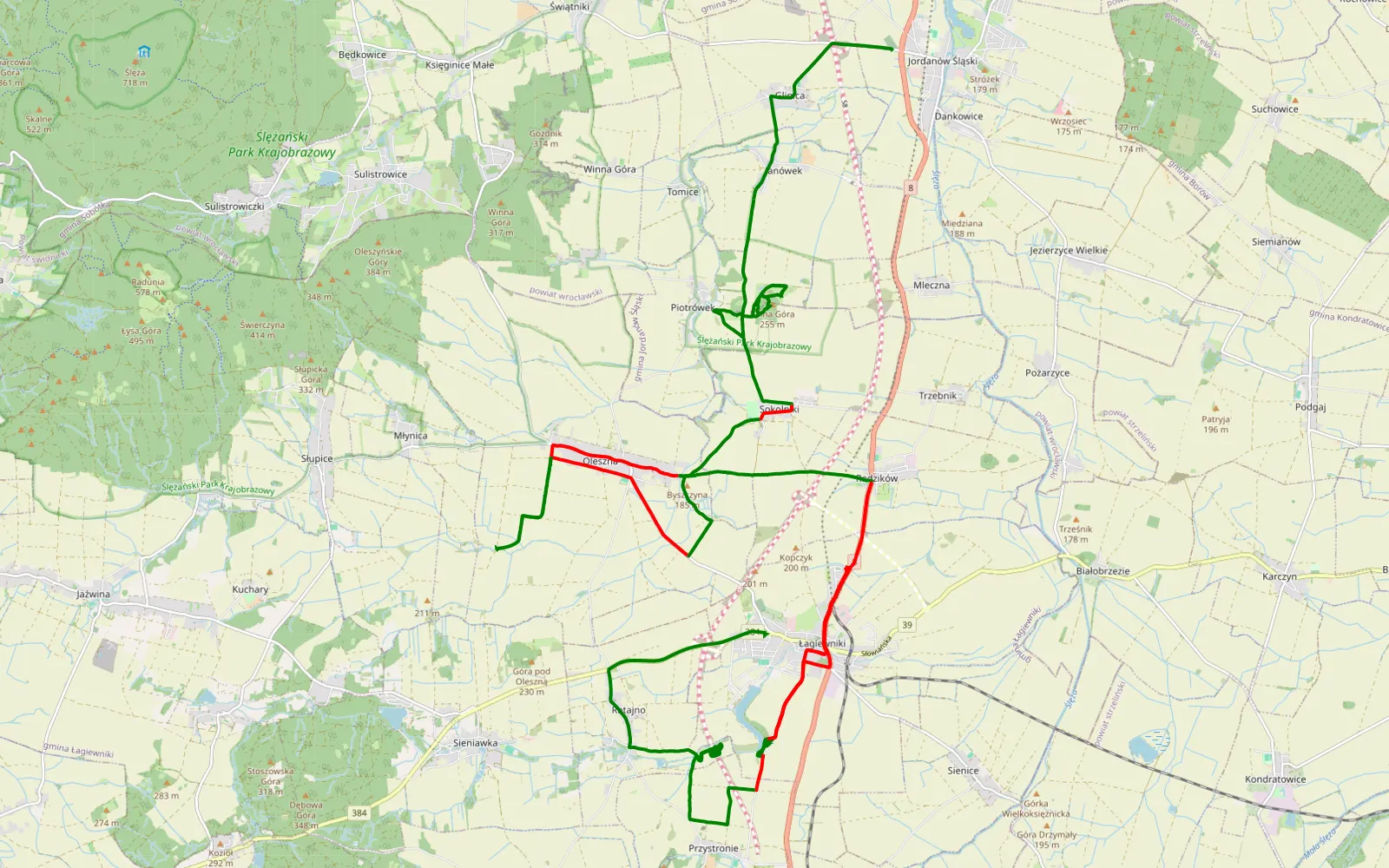 Map of Jordanów Śląski - Łagiewniki Santa fe + Mazda - 41.1 km offroad trail, Dzierżoniów County