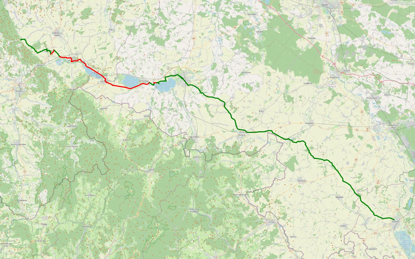 Map of Polen dag 7. Beetje offroad Srebrna Góra - Racibórz - 45.2 km offroad trail, Ząbkowice Śląskie County