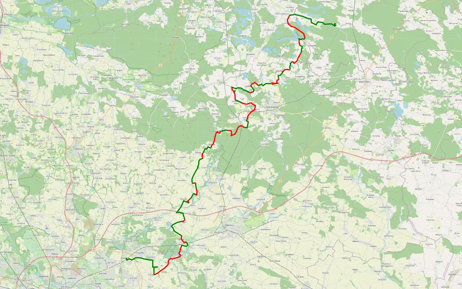Map of Wrocław - Pałac w Mojej Woli - 82 km offroad trail, Oleśnica County