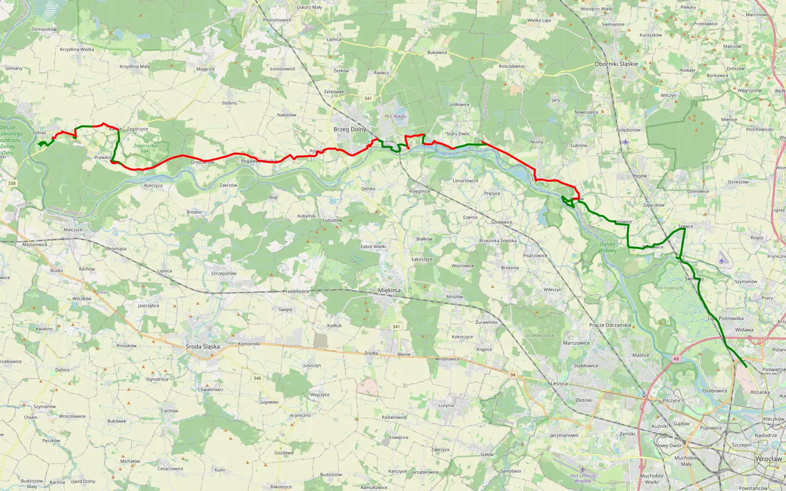 Mapa trasy Dolnośląskie spotkania z Cystersami - Lubiąż - 44.5 km trasy offroad, Powiat Wołowski