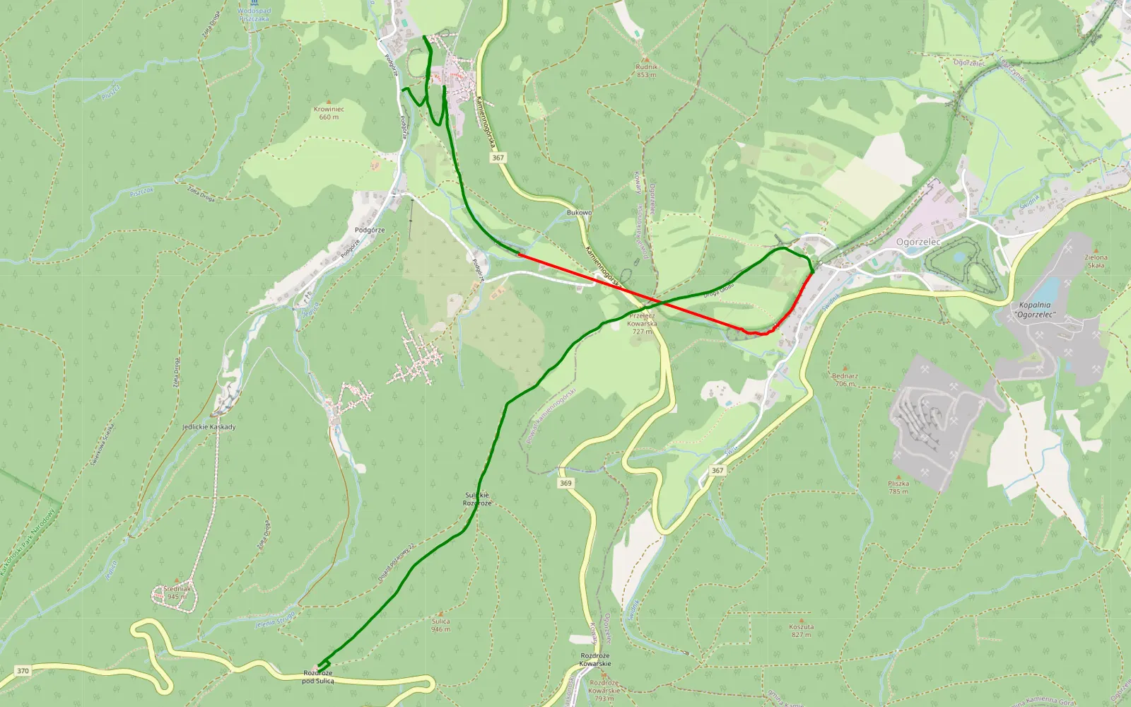 Mapa trasy Kowary offroadowo - 6.8 km trasy offroad, Powiat Karkonoski
