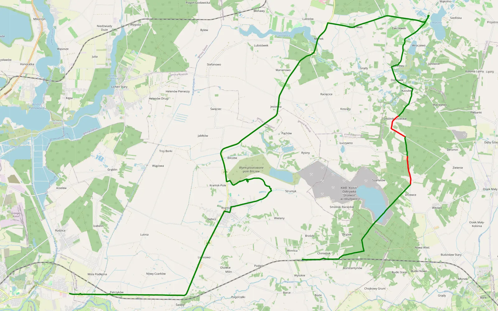 Mapa trasy Aa - 10.1 km trasy offroad, Powiat Kolski