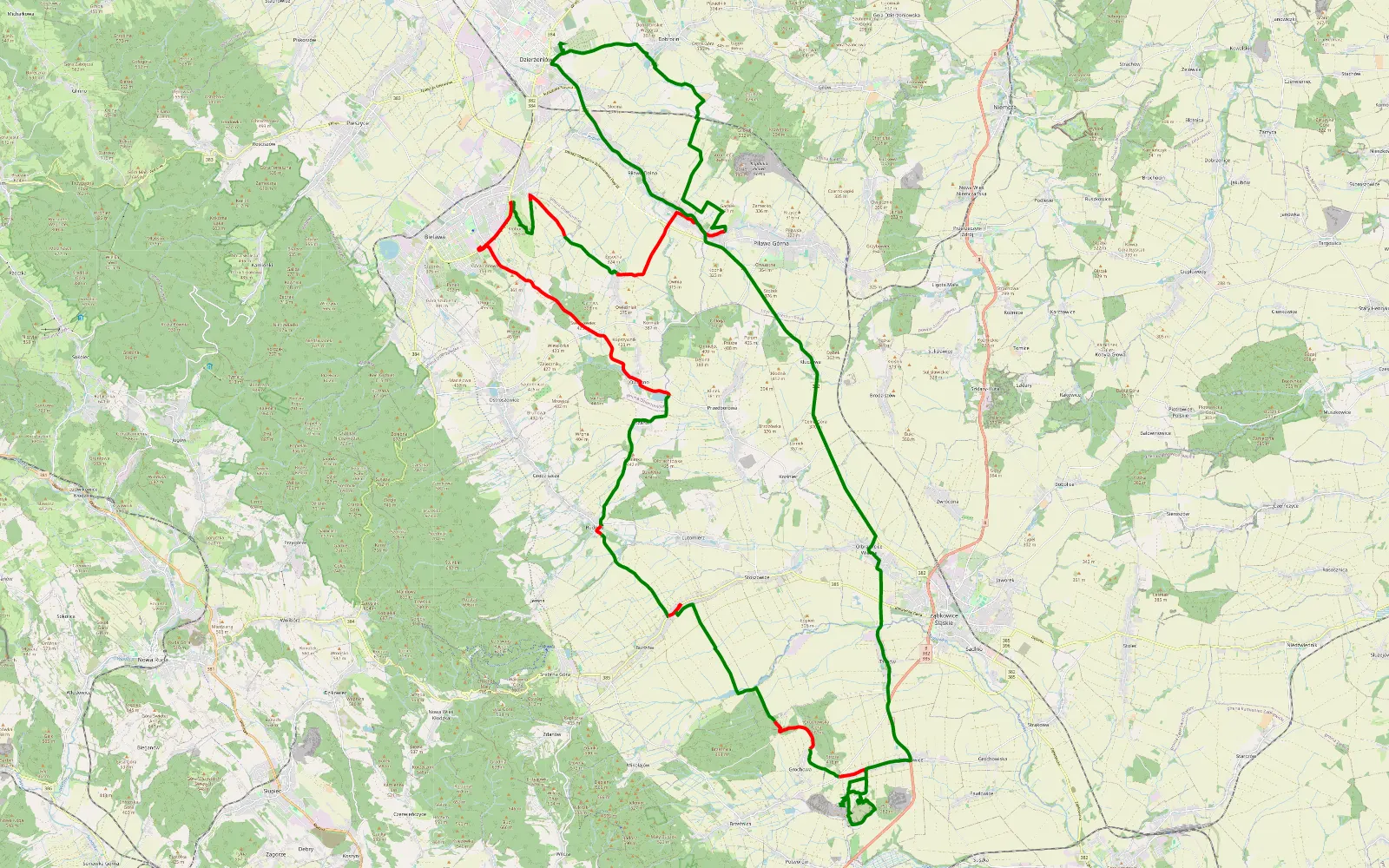 Map of Dzierżoniów - Braszowice - 49.6 km offroad trail, Ząbkowice Śląskie County
