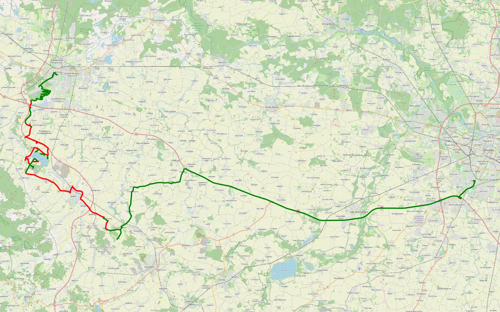 Map of Legnica - Krzyki - 65.5 km offroad trail, Jawor County