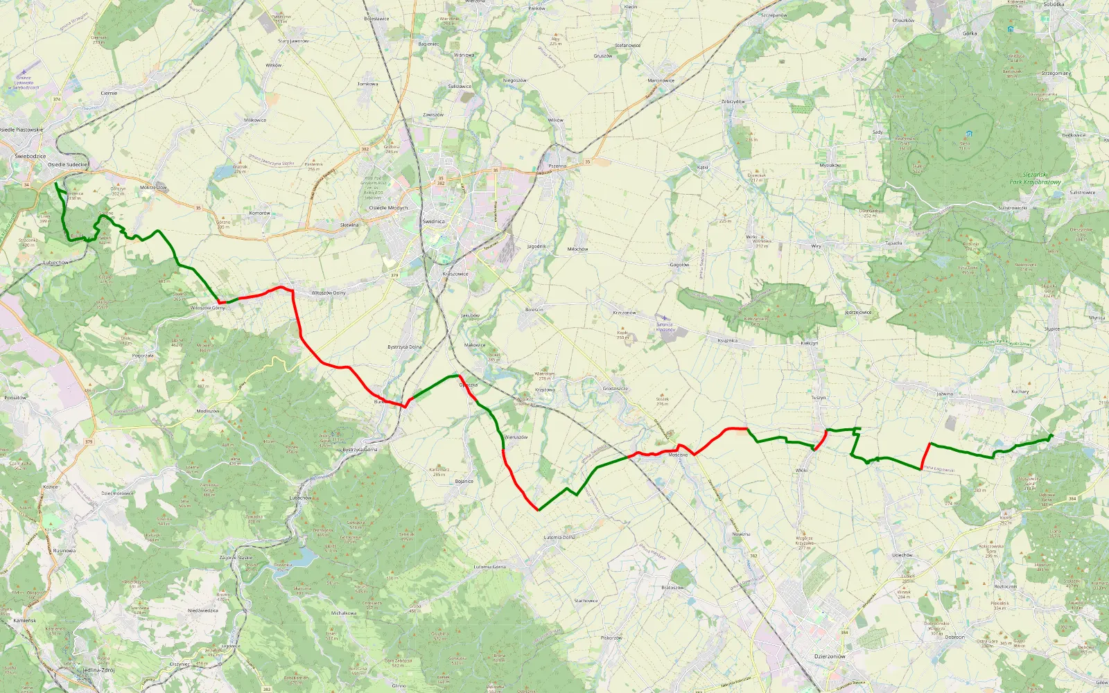 Map of Świebodzice - Janczowice - 39.7 km offroad trail, Świdnica County