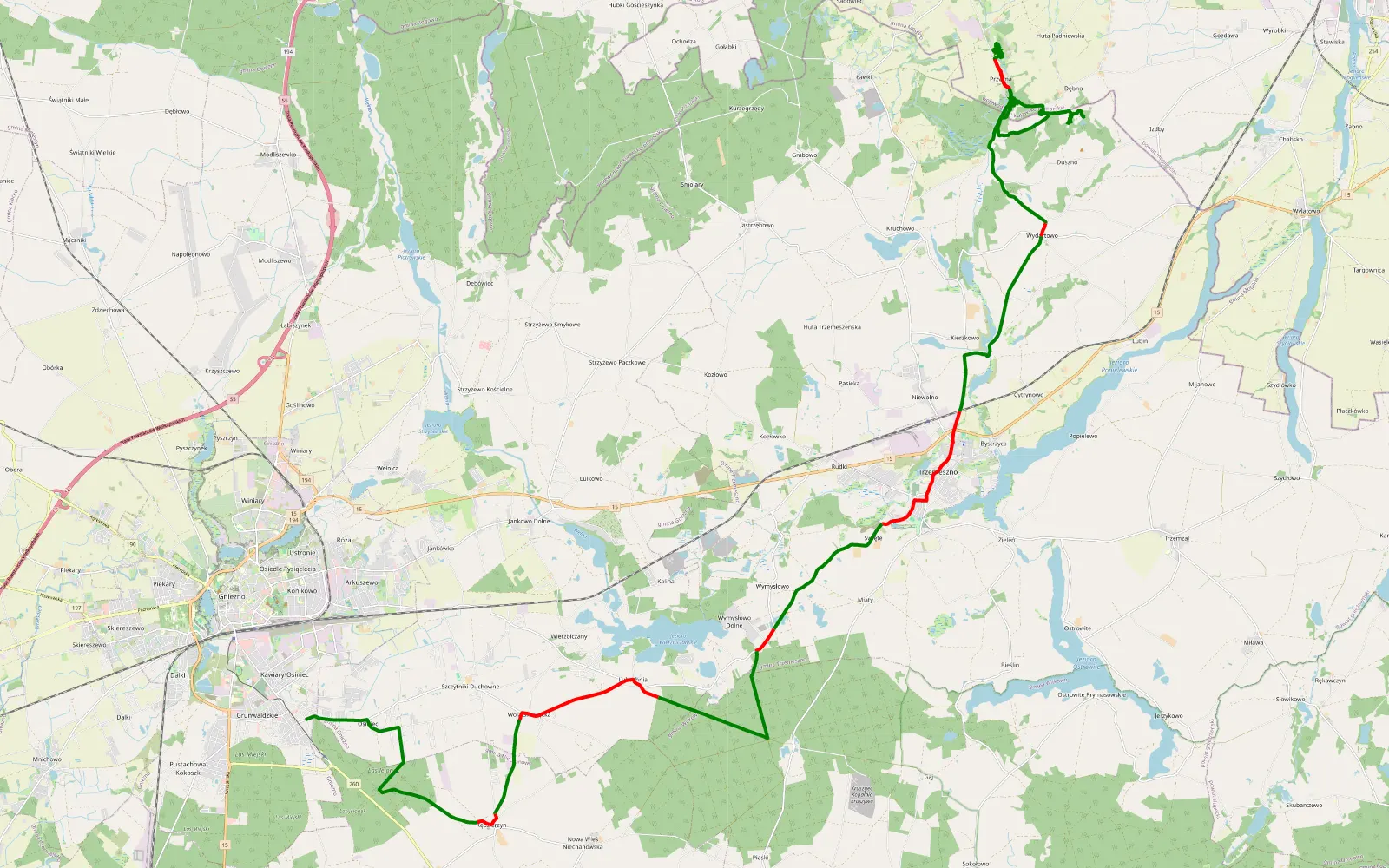 Mapa trasy Ignalin by Miki - 43.2 km trasy offroad, Powiat Gnieźnieński