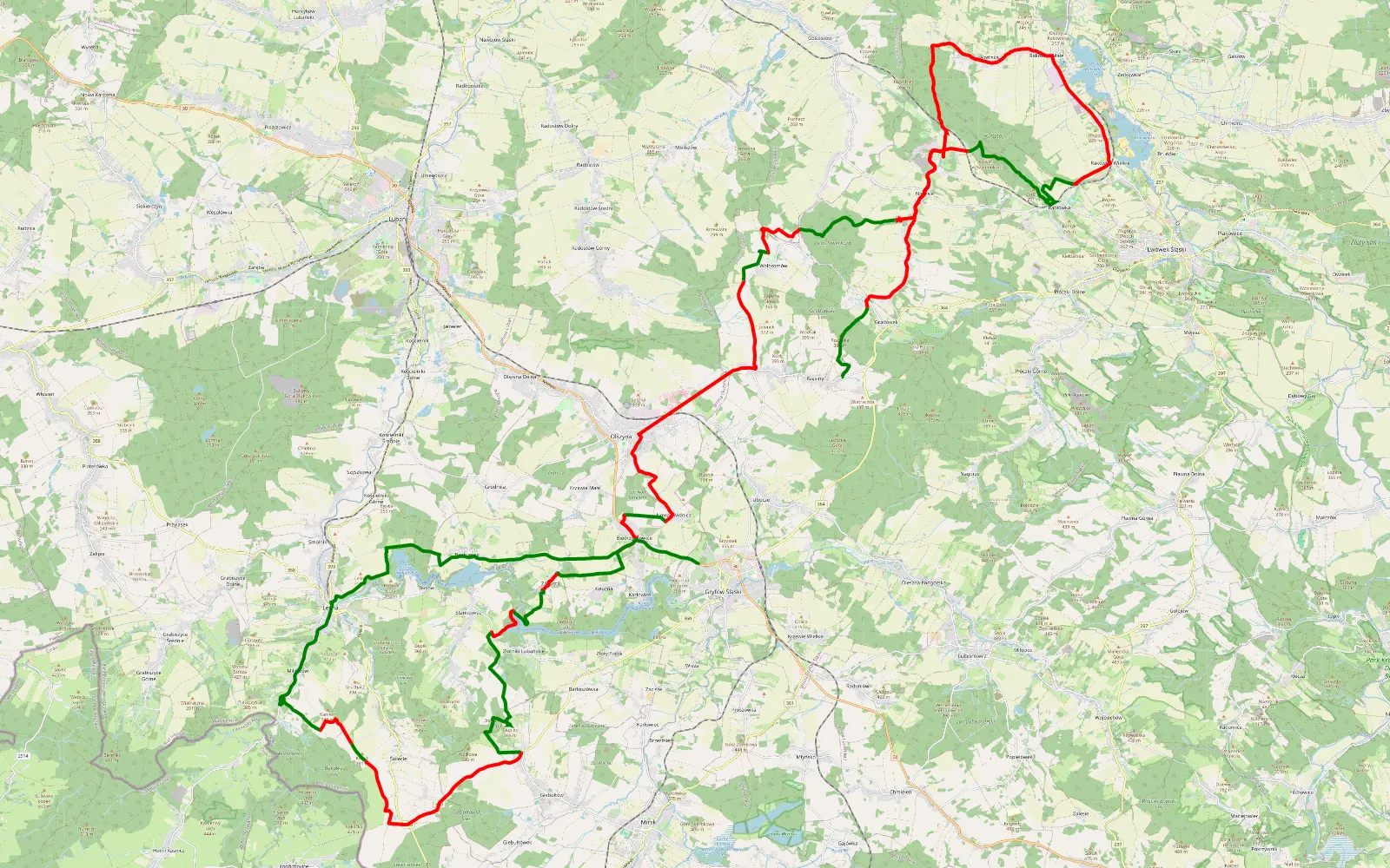 Map of Rzasiny - Gryfów Śląski - 67.5 km offroad trail, Lwówek Śląski County