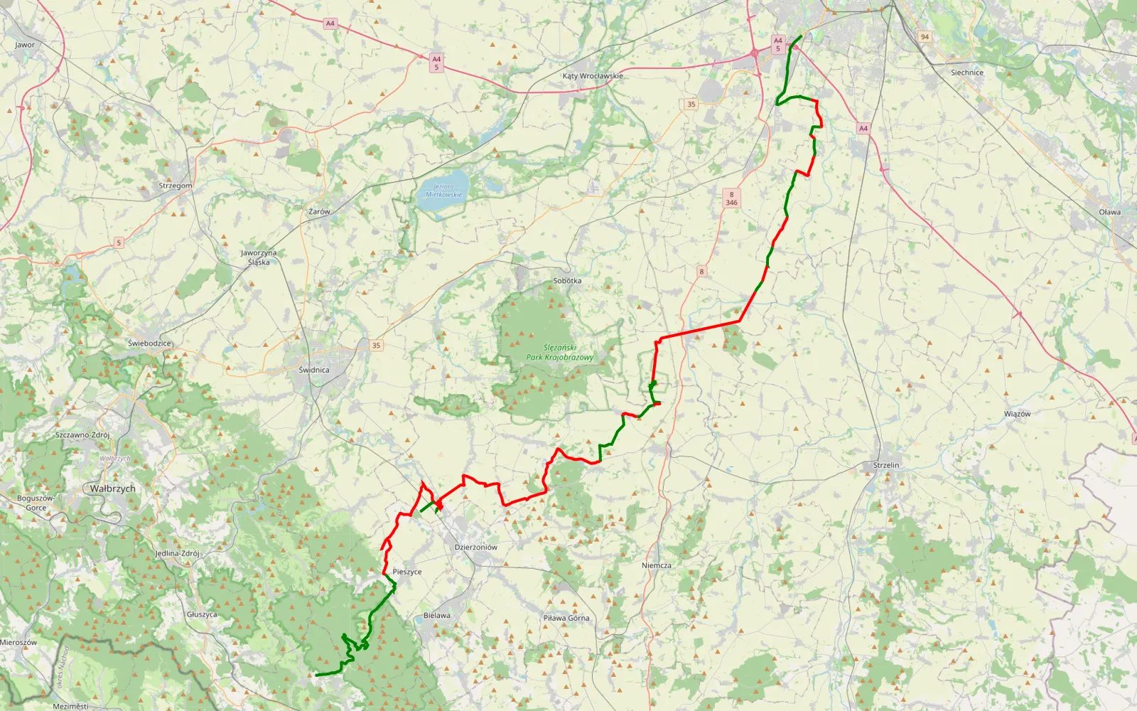 Map of RUSKO trophy 2014 proba 1 - 77 km offroad trail, Dzierżoniów County