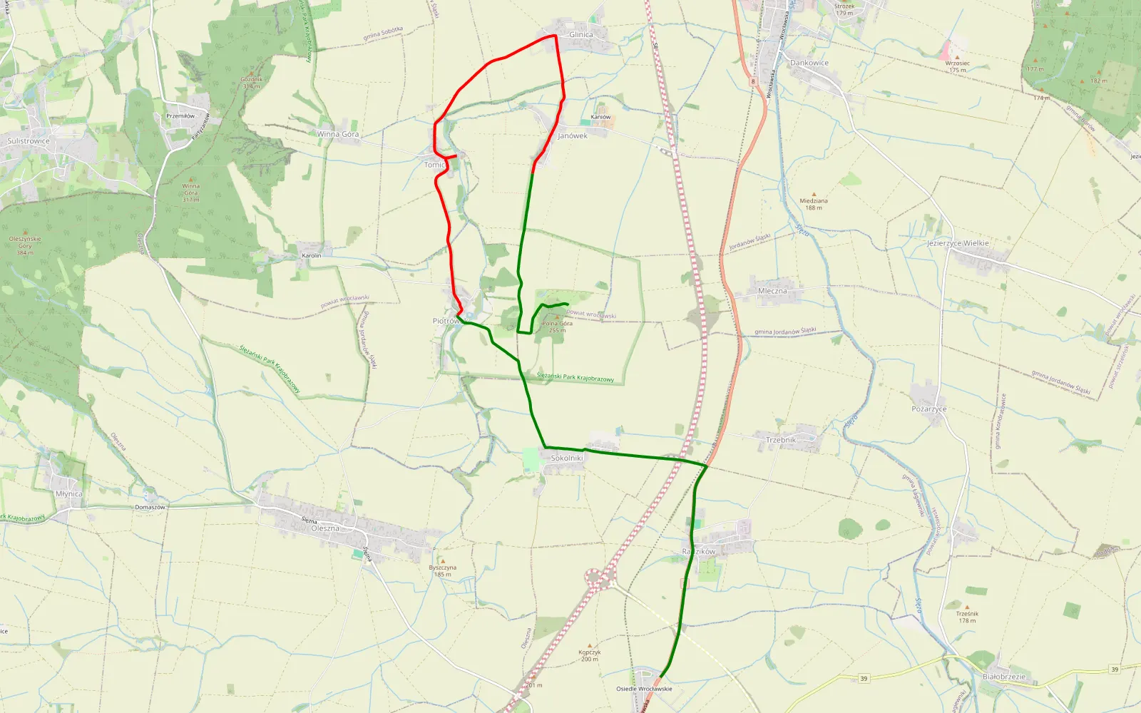 Map of Sokolniki Bismark - 9.7 km offroad trail, Wrocław County
