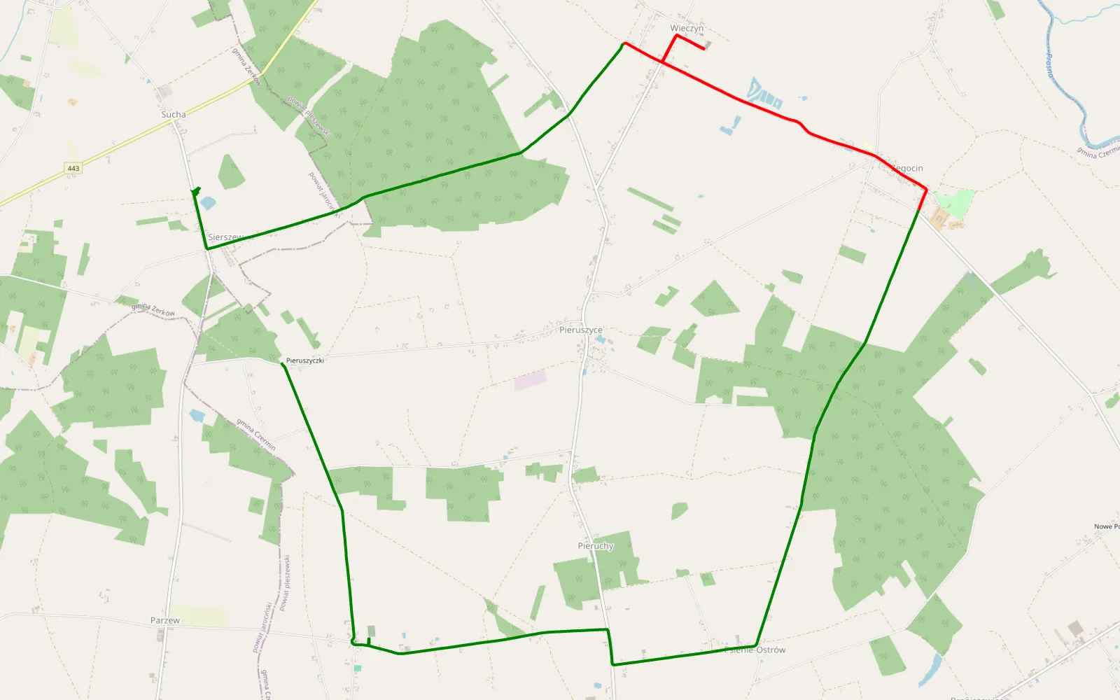 Mapa trasy A - 11.7 km trasy offroad, Powiat Pleszewski